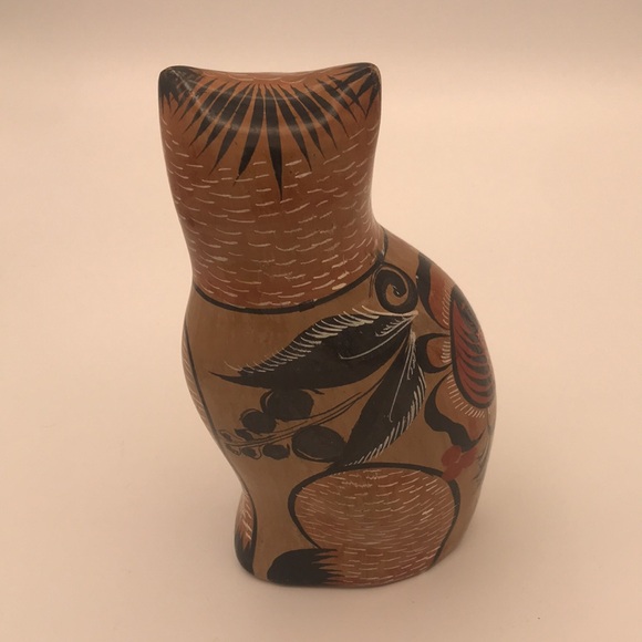 VTG Mexican Pottery Tonala Folk Art Hand Painted Cat Statue - Picture 2 of 6